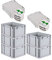 PROREGAL SuperSparSet 5x Eurobox NextGen Grip mit Scharnierdeckel und grünen Schiebeschnappverschlüssen, HxBxT 22x30x40cm, 20 L, Grau, Griffe geschlossen, Eurobehälter, Transportbox
