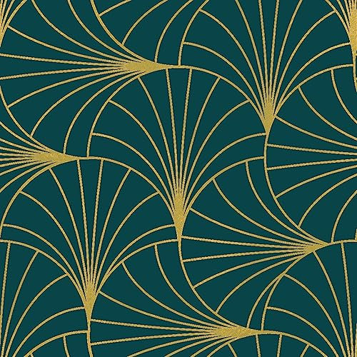 CiCiwind Peel and Stick Wallpaper Gold and Teal Contact Paper 44×300cm Geometric Self Adhesive Wallpaper Stripe Sticky Back Plastic Removable Vinyl Film for Living Room Bedroom Wall Furniture Decor