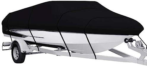 Ywanwj Bootspersenning Bootsabdeckung 420D Oxford Gewebe Wasserdicht Staub Schutz Persenning Anti- Persenning Bootsplane Passend für V-Hull Bass Boats Fisch-Ski Pro-Style Cover (schwarz 20-22ft)