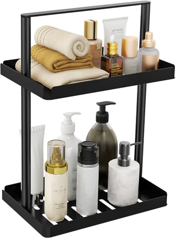 STWWO Duschregal Mit 2 Etagen, Eck-Badezimmer-Organizer Mit Griff, Metall-Duschablage für Shampoo, Badewanne, Schwarz