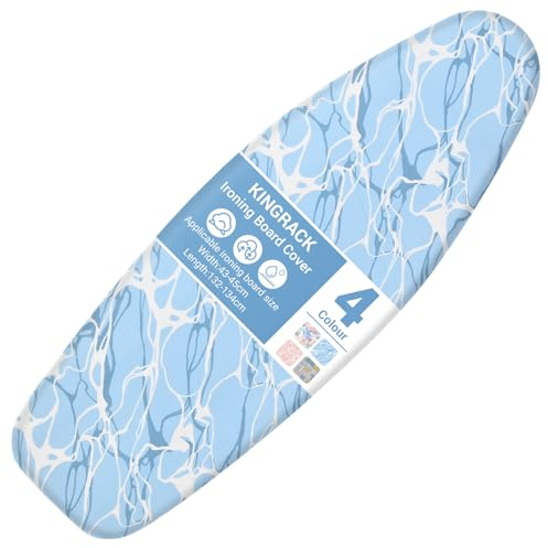 KINGRACK Bügelbrettbezug mit extra dicker 7 mm Polsterung, 100 % Baumwolle, einfache Passform, zum Schutz des Bügelbretts, Größe bis 134 x 45 cm, Blau