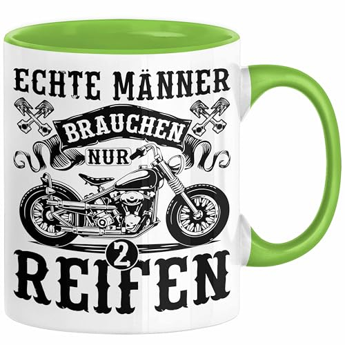 Trendation - Motorradfahrer Tasse Geschenk Echte Männer Brauchen Nur 2 Reifen Biker Geschenkidee Motorrad (Grün)