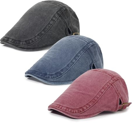 Qlauca Herren-Newsboy-Mütze, kühlend, leicht, verstellbar, 3 Stück, Gewaschenes Schwarz + Marineblau + Weinrot, Einheitsgr��e