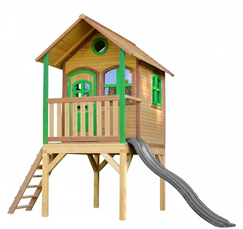 AXI Laura Maison Enfant avec Toboggan Gris | Aire de Jeux pour l'extérieur en Marron & Vert | Maisonnette/Cabane de Jeu en Bois FSC