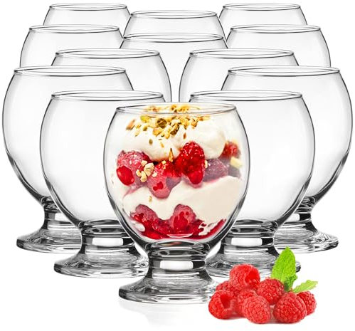 KONZEPT Eisschalen 280 ml,12er Set Dessertgläser Glas, Eisbecher ideal für Sorbet, Dessert, Tiramisu, Pudding, Eis, Panna Cotta