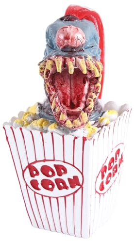 Axaooqeld 1 Stück Clown-Skulptur, Halloween-Clown-Dekoration, Popcorn-Clown, Gruseliger Clown-Kopf, Statue, Kunstharz, Basteln, Clown Aus Dem Weltraum, Rot