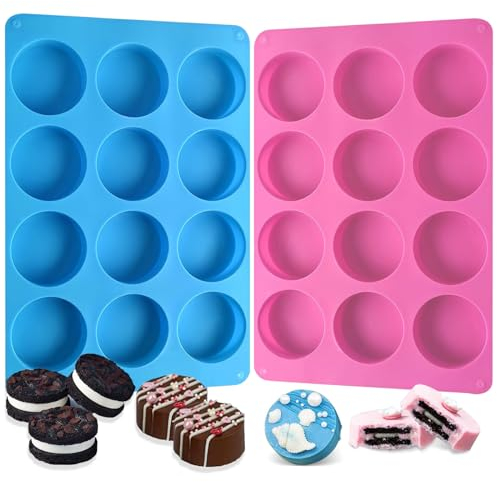 Moldes redondos para galletas de chocolate, paquete de 2 moldes de silicona de 12 cavidades para galletas cubiertas, dulces, gelatina, mini pasteles y magdalenas