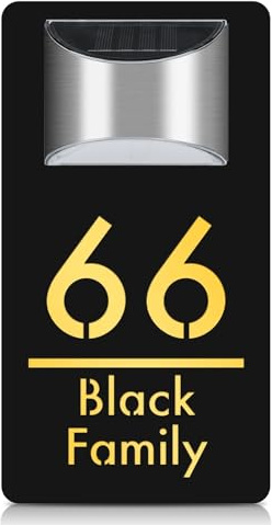 Plaque de porte solaire moderne personnalisée pour l'extérieur - Éclairage 3D à LED - Numéros de maison - Numéro d'appartement - Panneau d'adresse personnalisé pour cour (20 x 32 cm, noir et doré)