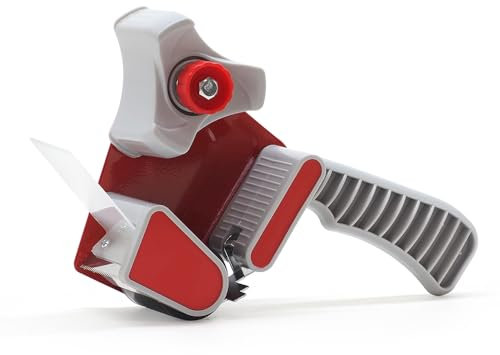 WAYTEX 930913 Dérouleur de Ruban adhésif d’emballage jusqu’à largeur 50mm, Dévidoir Adhésif Professionnel avec Poignée ergonomique Gris Rouge