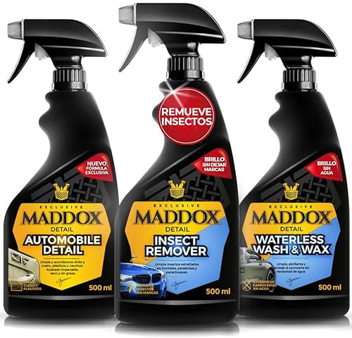 Maddox Detail - Regalo Original Pack Cuidado Automovilístico | 1 Automobile Detail + 1 Insect Remover + 1 Waterless Wash & Wax | Limpieza y Protección Integral | Fácil Aplicación | 3x500ml
