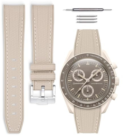 HORACE Omega x Swatch MoonSwatch compatible rubber watch strap 20mm (Beige - White stitching)