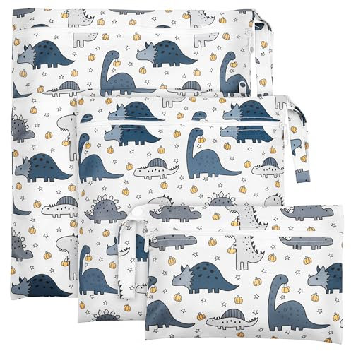 Zocipro 3 Stück Wetbag Stoffwindeln, Wetbag Kindergarten, Wet Bag Wiederverwendbare, Nasse und Trocken Wickeltaschen mit Reißverschluss für Kleinkind-Windeln, Reisen, Strand und Pool,Kürbis