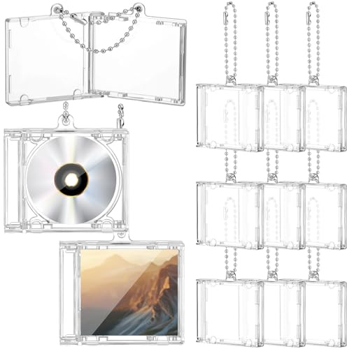 Misdary 10 custodie per mini CD, in plastica, trasparenti, per DVD, album CD, portachiavi, musica, vuote, mini custodie per CD e DVD, per portachiavi fai da te, zaini, decorazioni da appendere, regali