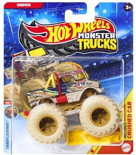Mattel Hot Wheels Monster Trucks Collectible Toy 1:64 Scale Diecast Model Vehicle - Crash Legends 1/4 Unimog - JDP97