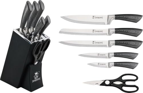 Royal Swiss® Professionelles Messer, Messerhalter, Holz, 6-teiliges Küchenmesser-Set, Küchenmesser-Set, Edelstahl (1, Schwarz)