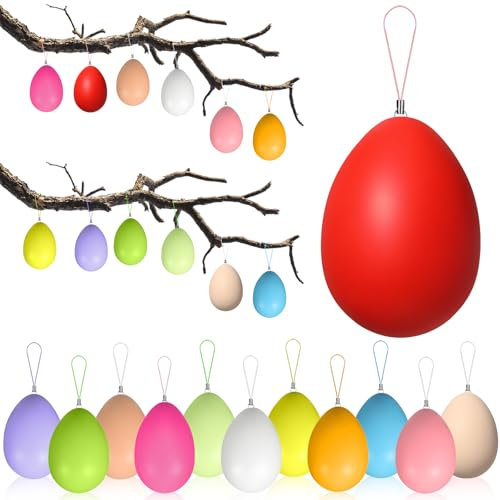 ZZOUFI Uova di Pasqua Decorative, 24pcs Ovetti Pasquali da Appendere, Uova Colorate per Albero di Pasqua Esterno, Decorazioni Uova di Pasqua Fuori Finte