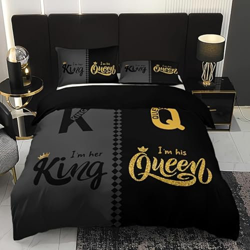 100% Mikrofaser Bettbezug Süß Partner Bettwäsche Kuschelige Bettwäsche 3teilig Schwarz Weiß King/Queen 3D Bettwäsche Für Paare (200x200cm(80x80x2),A 01)