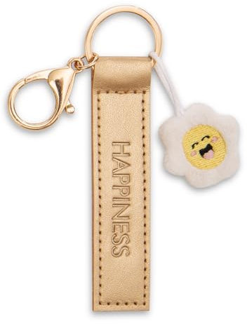 NICI Schlüsselanhänger Happiness Kunstlederband gold 10cm mit Blume