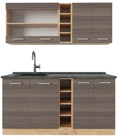 Vicco Singleküche R-Line, Edelgrau/Goldkraft Eiche, 160 cm, AP Anthrazit