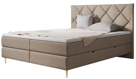 Mirjan24 Boxspringbett Liztuko mit 2 Bettkästen, Gold Metallfüße, Doppelbett mit Lattenrost und Matratze, Polsterbett, Bett mit Kopfteil, Bettgestell (Verita 16, 180 x 200 cm)
