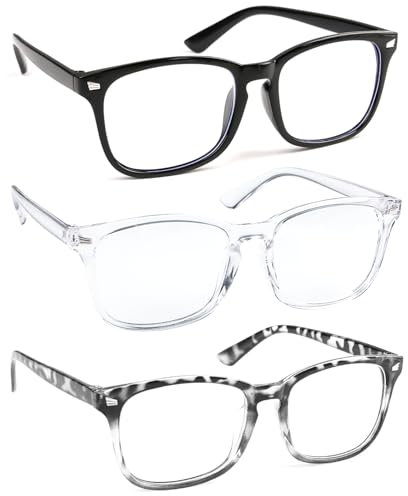 Fogcays 3 Pcs Blue Light Glasses, Blue Light Blocking Glasses Blue Light Glasses for Womens Men Gaming Glasses Computer Screen Filter Anti Headache Eyestrain Lightweight Eyeglasses Clear Glasses