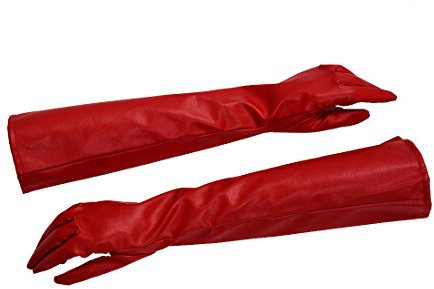 Cpolebev Pair of Stylish Red Solid Color PU Leather Long Gloves For Women