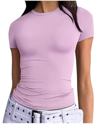 T-shirt à manches courtes pour femme - Coupe ample - Col bateau - Pour le sport, la gym, la course à pied, l'été et l'automne 2025, H-455 Rose, M