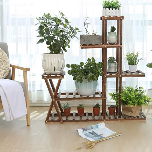 Glorlliant BlumenstäNder Holz PflanzenstäNder, 5 Stufen 7 Plattformen Pflanzenregal Indoor Outdoor, Blumentreppe Pflanzregal Für Wohnzimmer Rasenterrasse Terrasse, 95x95x25 Cm