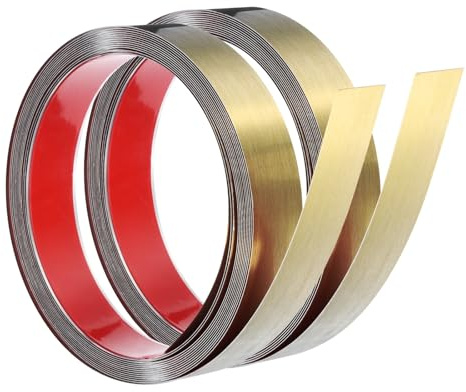 sourcing map 2Pcs Stainless Steel Wall Molding Trim, 16.4 ft x 1.2 Inch Peel and Stick Metal Decoration Strip for Ceiling Wall Tile Mirror Edge, Brushed Gold