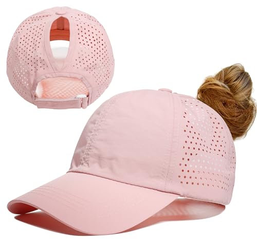 Gisdanchz Running Cap Damen Sommer Pferdeschwanz, Verstellbar Kappe Basecap Damen Cappy Frauen Kopfbedeckung Sonnenschutz Kopf Sonnenkappe Schildkappe Sonnencap Baseball Caps, Hellrosa One Size