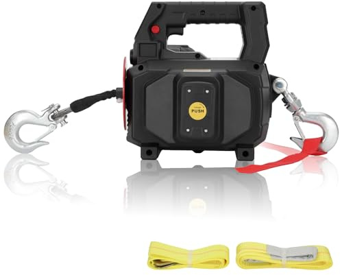 Lonsge Verricello a batteria da 453,6 kg, corda sintetica da 10 m, compatibile con batteria DeWALT (superiore a 20 V 4,0 ah), verricello alimentato a batteria con telecomando, per sollevamento (nero