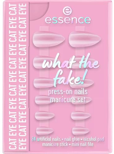 Essence Cosmetics Kit de Manucure What The Fake! Press-On Nails, Longue Durée, Fixant, Séchage Rapide, Brillant, Intense en Couleurs (28Pcs)