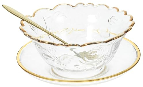 Bol à Dessert en Verre à Bord Doré, Lot de 1 Set de Set, Style Japonerie | Verre Transparent, Usage Fruits Cuisine, Simple à Nettoyer, Empilable pour Rangement