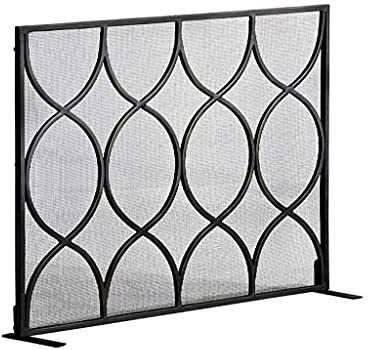 AISNXOQI Fireplace Screen Gate Protector, 3-Panel Wrought Iron Decorative Mesh, Fire Spark Guard for Indoor & Outdoor W/Folding Side Panels (Color : Style 1)