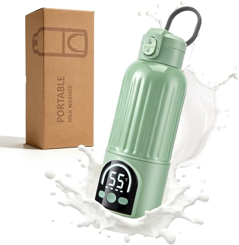 Calentador de biberones portátil 500 ml, 18000 mAh, 140 W calentamiento rápido y control preciso de temperatura, calentador de leche para llevar leche materna, fórmula y agua, carga USB-C, verde