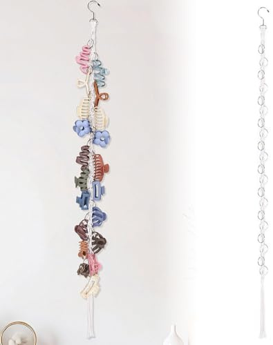 Floruvia Macrame Haarspangen Organizer mit Rotierendem Haken und 20 Metallringen, Aufhängbarer Haarspangenhalter und Aufbewahrung für Frauen und Mädchen