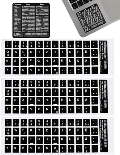 ZAMXHUG 3 pezzi adesivi tastiera per conversione layout in tedesco, con 1 Adesivi per le scorciatoie, Keyboard Stickers, Tastiera del Computer Portatile per Qualsiasi Tastiera Standard (nero)