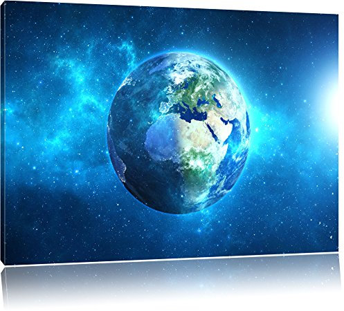 Pixxprint Erde im Universum, Größe: 80x60cm, Leinwandbild, fertig gespannt, Wandbild, Dekoration, Kunstdruck, kein Poster
