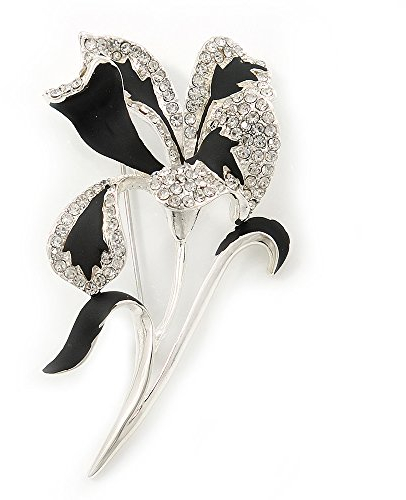 Unbekannt Broche calla en cristal Swarovski transparent noir et argenté.