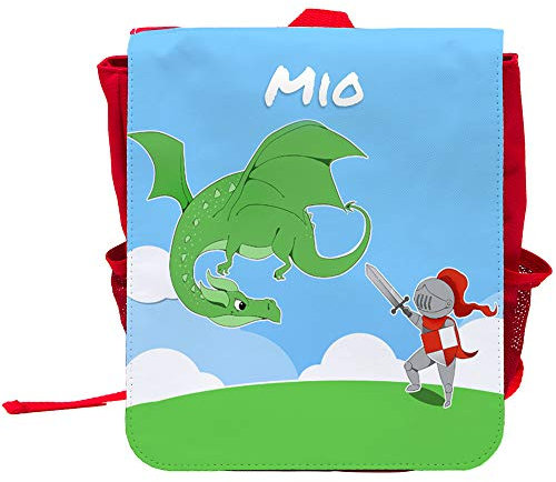 Kinder-Rucksack mit Namen Mio und schönem Motiv mit Ritter und Drache für Jungen