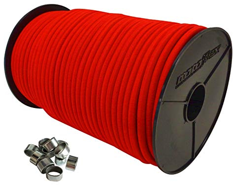 FVLFIL Seilwelt 10mm Expanderseil 20m Gummiseil + 10 Würgeklemmen Gummileine Planenseil Seil Plane in Rot