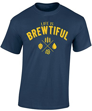 Bier T-Shirt : Life is Brewtiful - Geschenk für Bierliebhaber - Geschenke für Männer - Bier-Trinker - Craft-Beer - Oktoberfest - Brauer-Ei - Lustig - Fun - JGA - Saufen - Trinken, Denim Blau, XXL