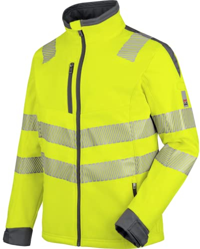 WÜRTH MODYF Warnschutz Softshelljacke Neon – hochwertige & reflektierende Arbeitsjacke in Größe L – winddicht, atmungsaktiv & wasserabweisend (8.000 mm WS)| Gelb