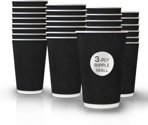 We Can Source It Ltd – 400 Sets of 12oz Insulated Black Paper Coffee Cups, Disposable Hot Beverage Cup for Coffee, Tea - Leak-Proof Disposable Coffee Cups for Home, Office and Cafes
