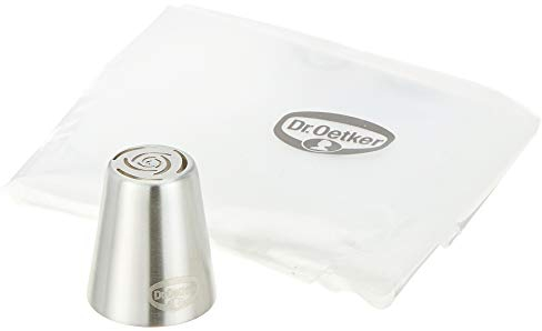 Dr. Oetker 1995 Boquilla de Rosa + 4 Mangas pasteleras Desechables, Plateado y Transparente
