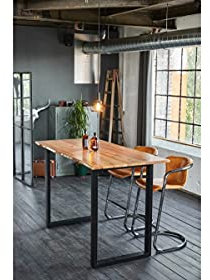KAWOLA Bartisch mit Baumkante Akazie massiv Fuß schwarz 120x85x113cm (L/B/H)