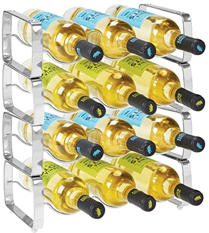 mDesign Flaschenregal (2 Stück) – stapelbarer Flaschenhalter aus Metall für bis zu 3 Flaschen – Praktischer Flaschenhalter für Weinflaschen oder andere Getränke – Dunkelgrau
