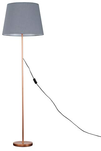 MiniSun | Modern Copper Metal Standard Floor Lamp with a Grey Tapered Shade | Floor Lamps & Torchieres, Home Décor & Improvement Essential | Includes Bulb [3000K Warm White]