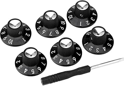 Musiclily Pro Imperial Inch Size Guitar Amplifier Effect Pedal Skirted Amp Knobs, Black (Set of 6)