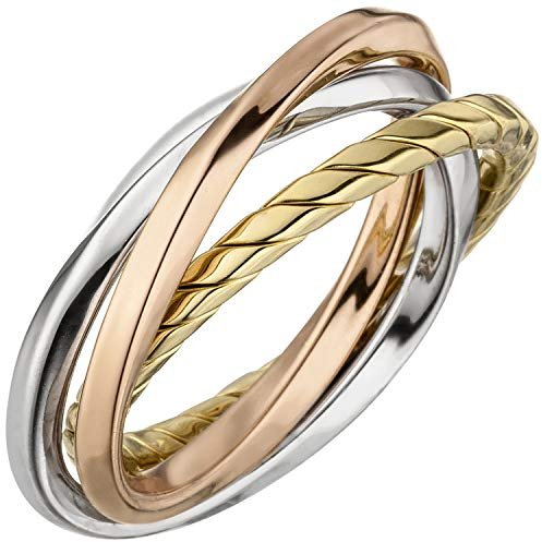 Jobo Damen-Ring Wickelring verschlungen aus 925 Sterling Silber tricolor vergoldet Größe 66